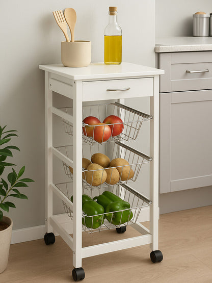 Harlow Glenn White Veneer Finish Kitchen Trolley
