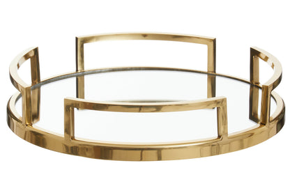 Cruzar  Gold Finish and Mirrored Round Tray