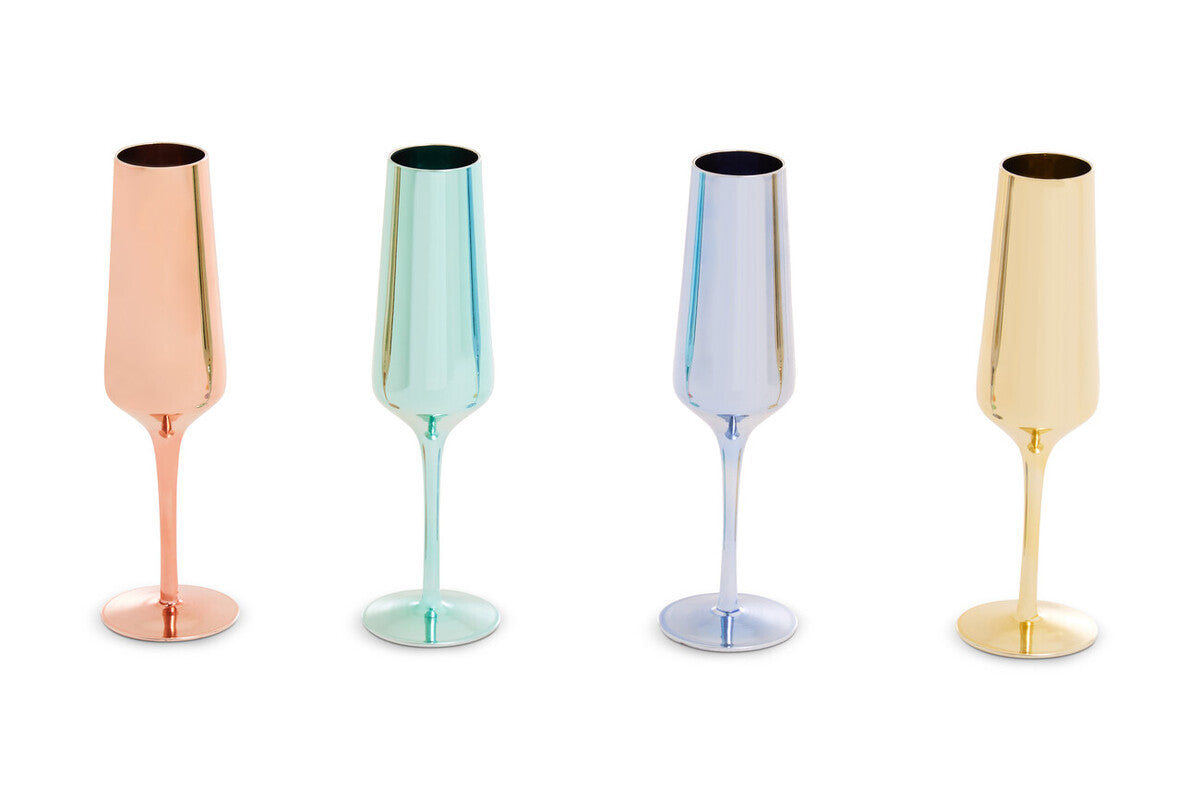 Aurora Set of Four Glass Champagne Flutes In Assorted Colours