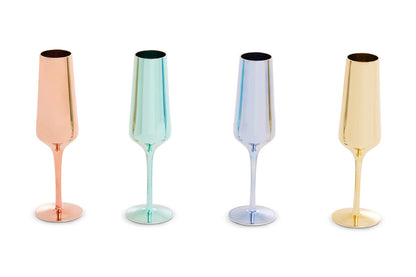 Aurora Set of Four Glass Champagne Flutes In Assorted Colours