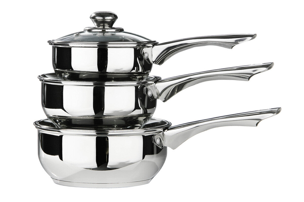 Crosse Set of 3 Stainless Steel Saucepans with Glass Lids