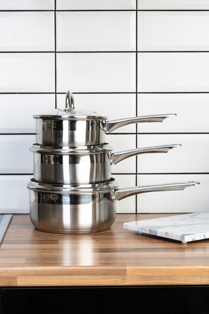 Crosse Set of 3 Stainless Steel Saucepan with Lids