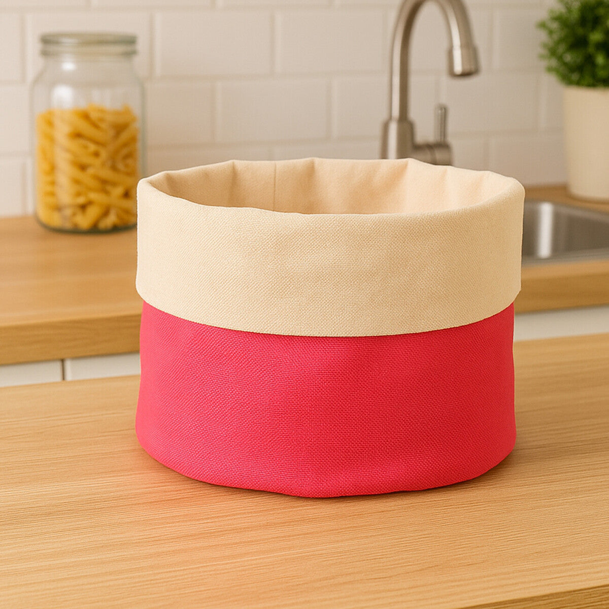 Hot Pink And Cream Folded Design Bread Basket