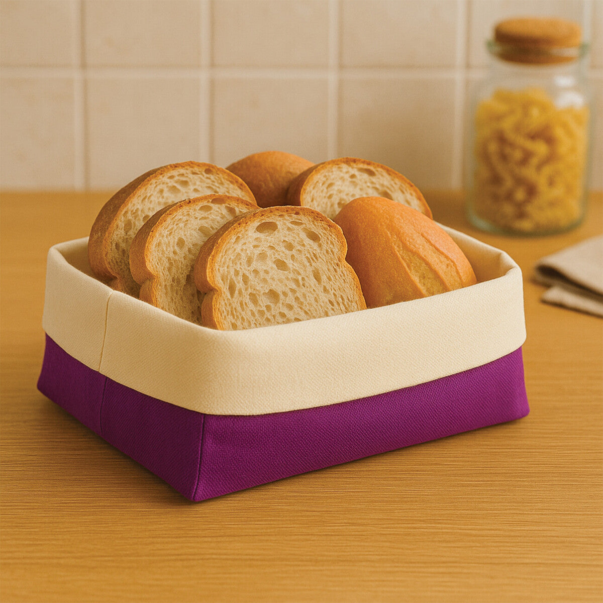 Oval Bread Basket - Purple and Cream