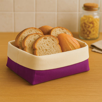 Oval Bread Basket - Purple and Cream