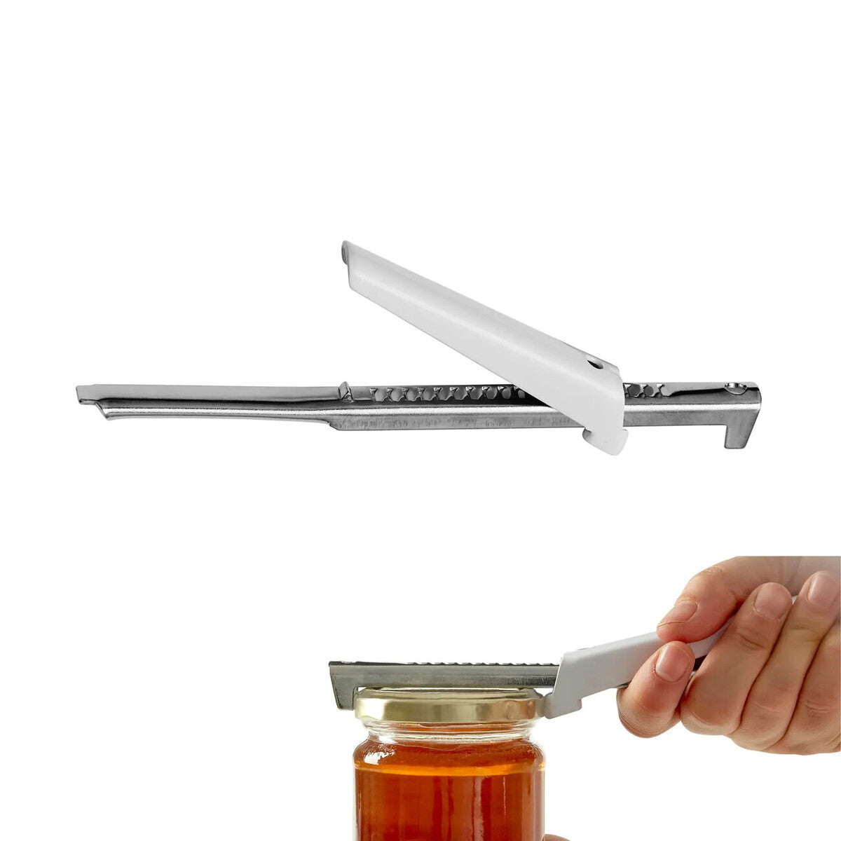 Bygone Chrome Jar Opener with White Handle
