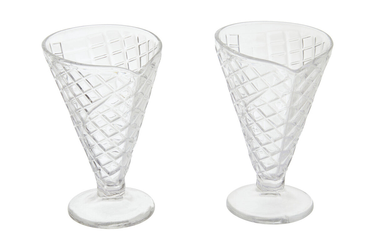 Torta Set of Four Waffle Cone Design Glass Sundae Dishes