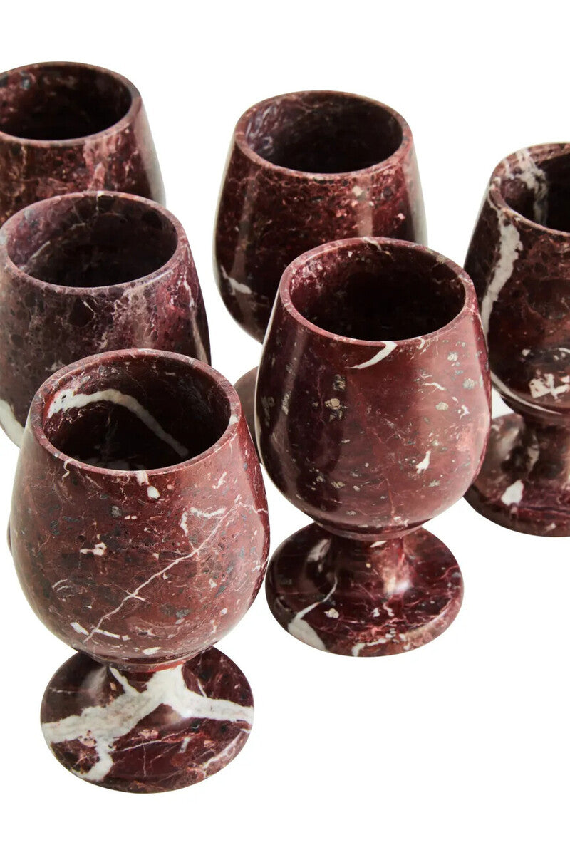 Marmore Set of Six Red Marble Shot or Liqueur Glasses