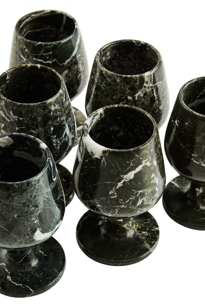 Marmore Set of Six Greenish Black Marble Shot or Liqueur Glasses