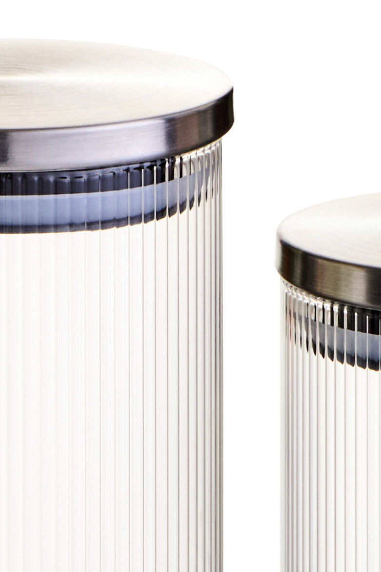 Freska Set of Five Ribbed Round Glass Jars with Silver Lids