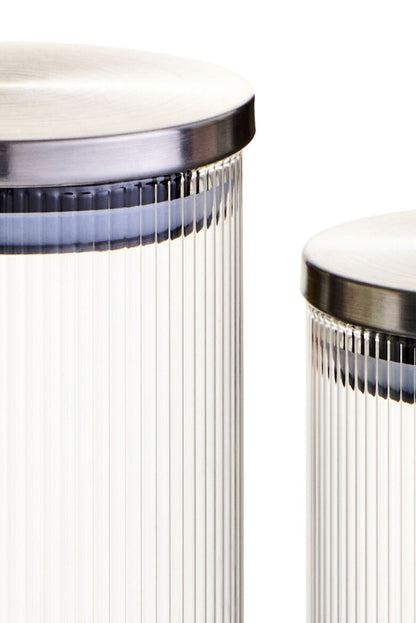 Freska Set of Five Ribbed Round Glass Jars with Silver Lids
