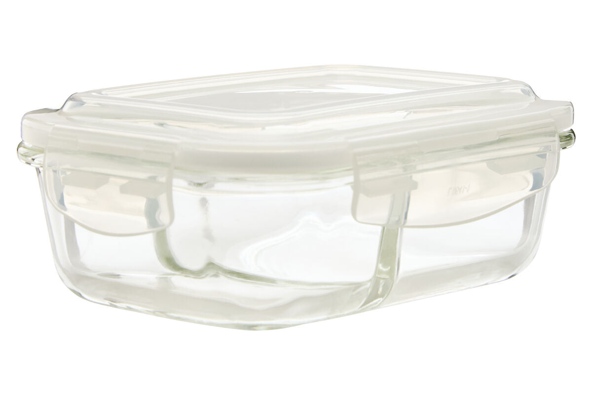 Freska 2 Section Rectangular Glass Container With Lid 640 ml