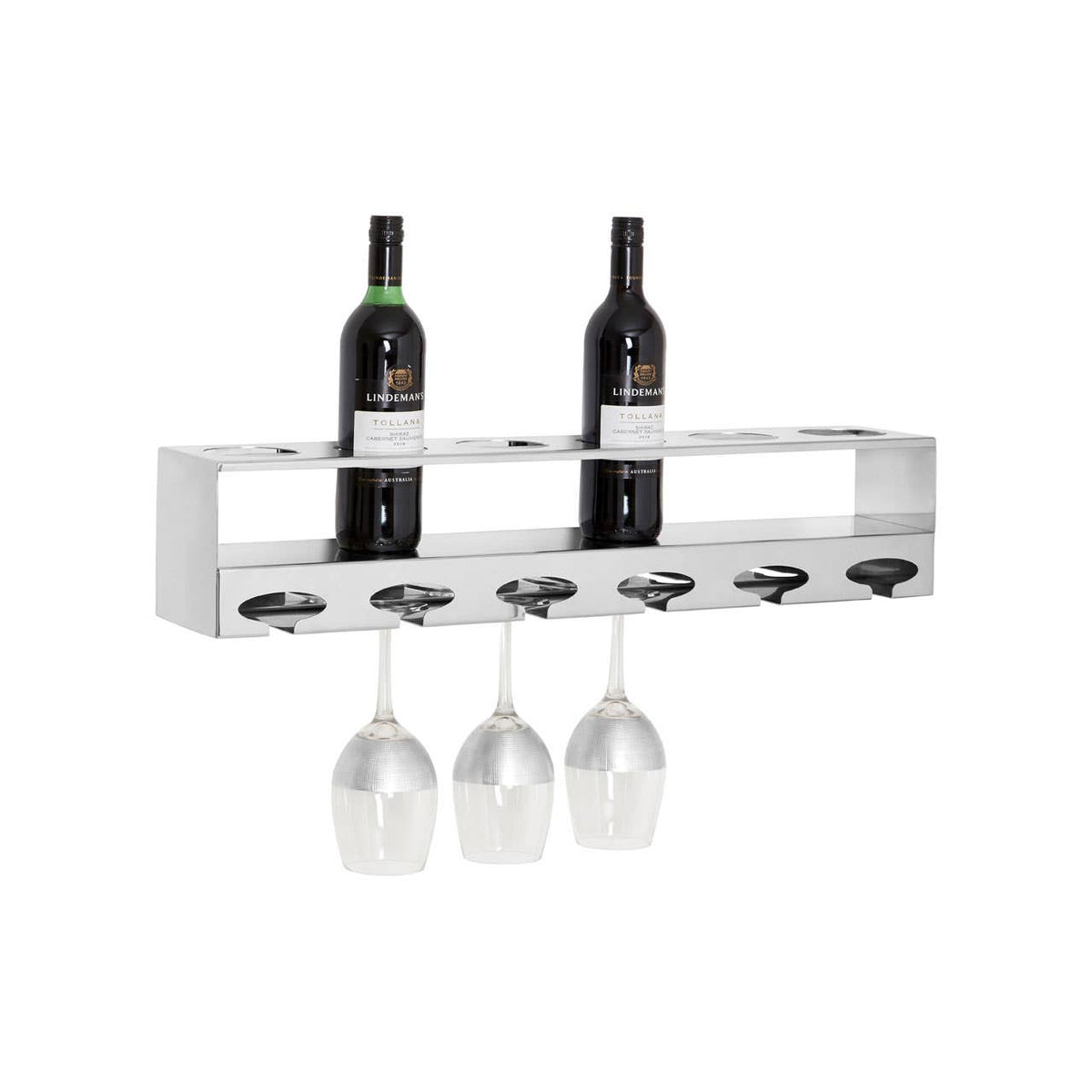 Novo Silver Wall Mounted 6 Bottle Wine Rack with Stemware Holder
