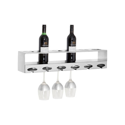 Novo Silver Wall Mounted 6 Bottle Wine Rack with Stemware Holder