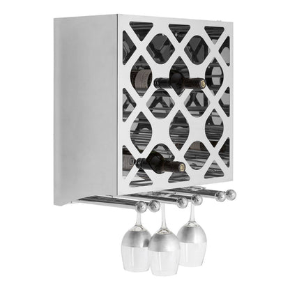 Novo Silver Wall Mounted 12 Bottle Wine Rack with Stemware Holder