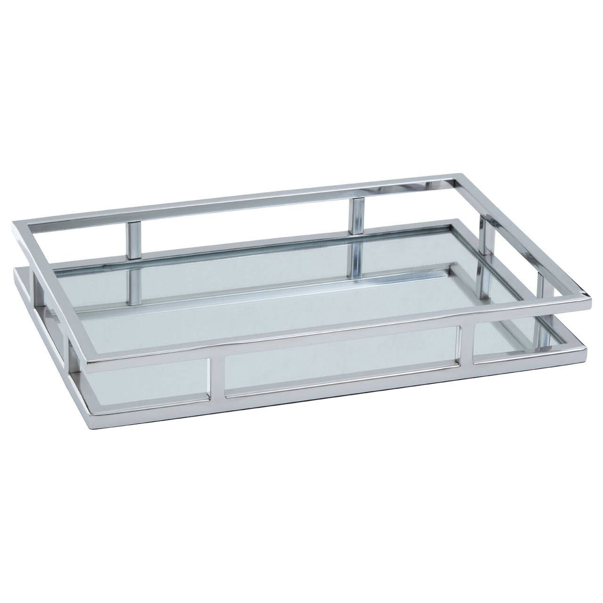 Cruzar Silver Finish and Mirrored Rectangular Tray
