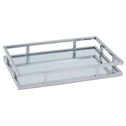 Cruzar Silver Finish and Mirrored Rectangular Tray