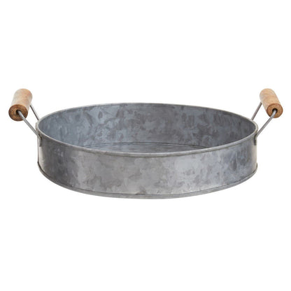 Drummond Galvanised Steel Round Tray With Wood Handles