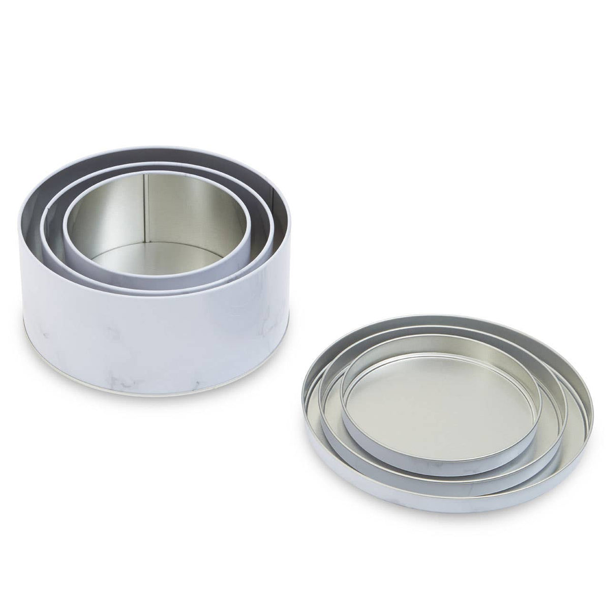 Set Of Three White Marble Effect Storage Tins