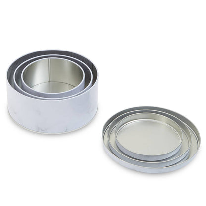 Set Of Three White Marble Effect Storage Tins
