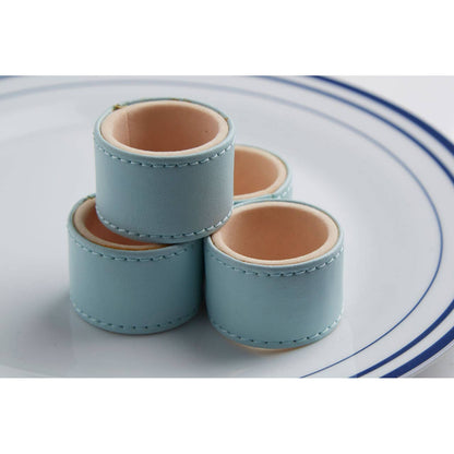 Set of 4 Blue Faux Leather Napkin Rings