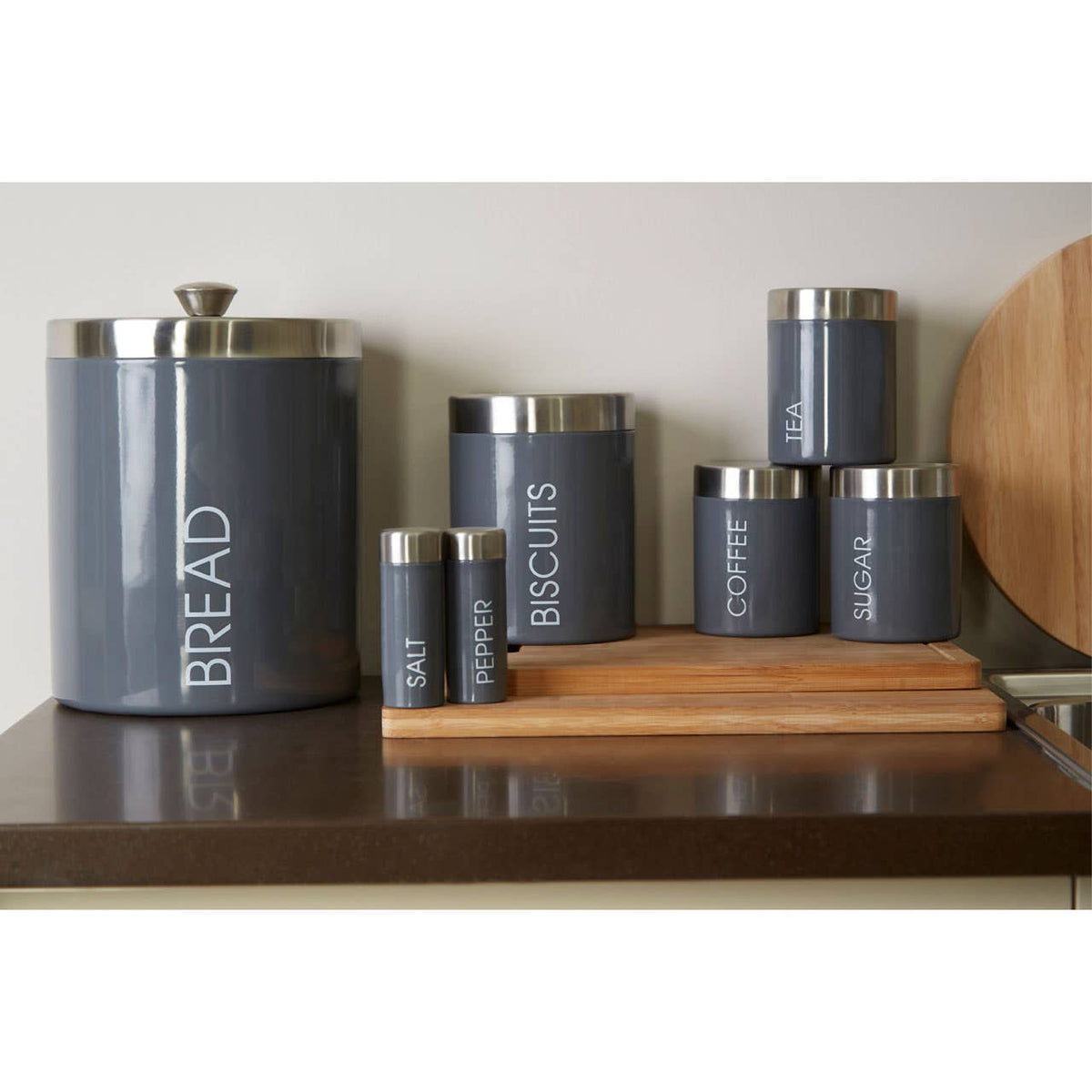 Liberty Set of 3 Grey Enamel  Canisters