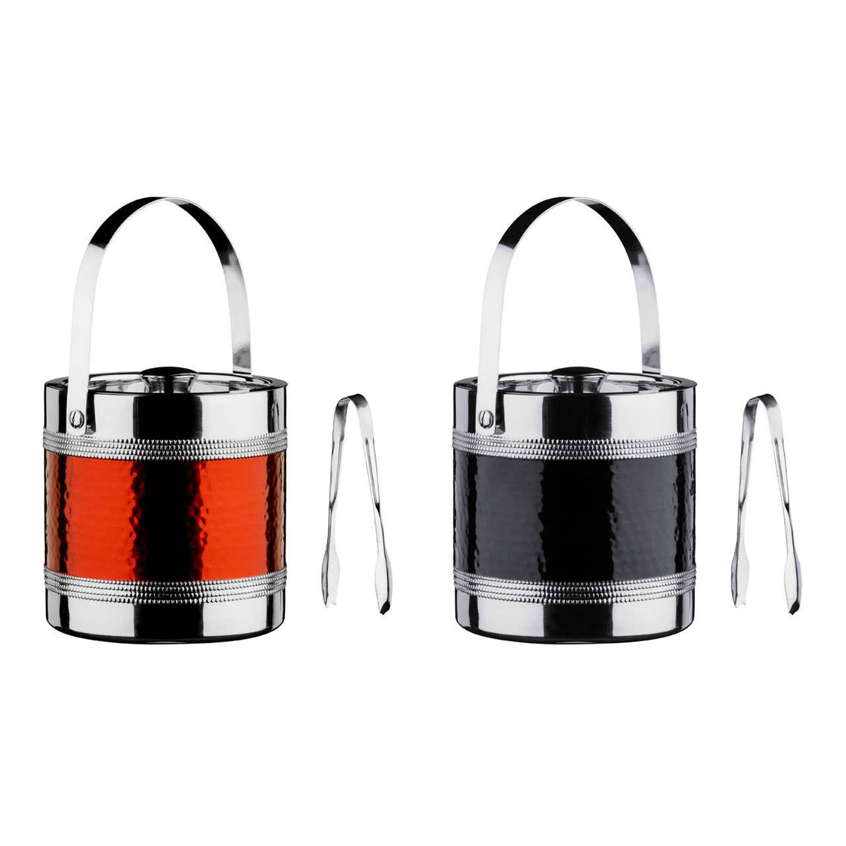 Red Ice Bucket With Tongs