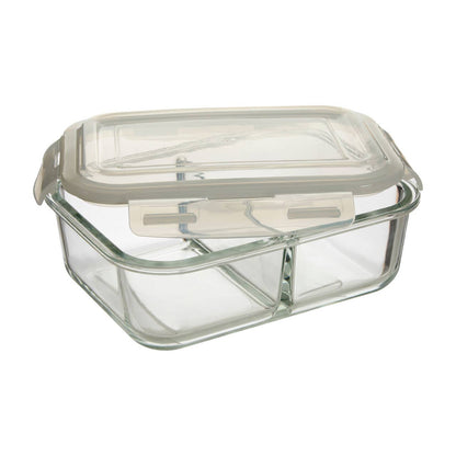 Freska 2 Section Rectangular Glass Container With Lid 1520 ml