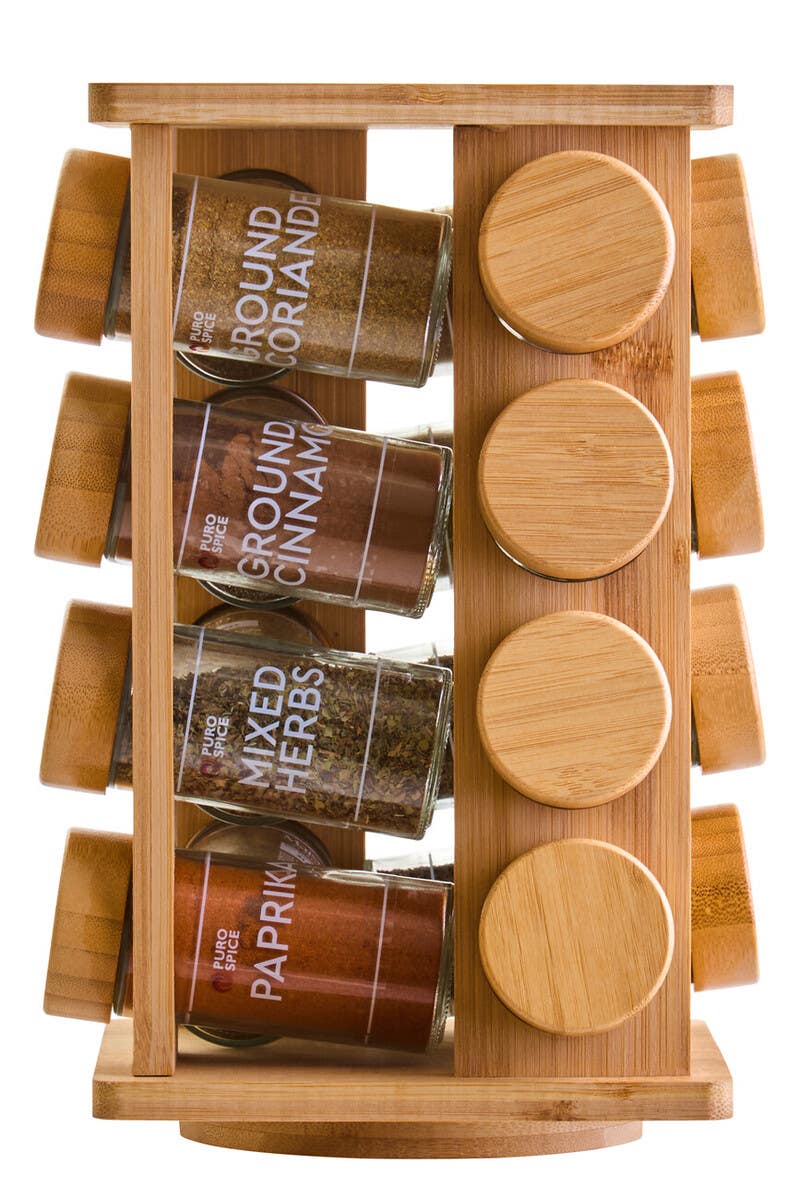Puro Bamboo Revolving Spice Rack with 16 Jars