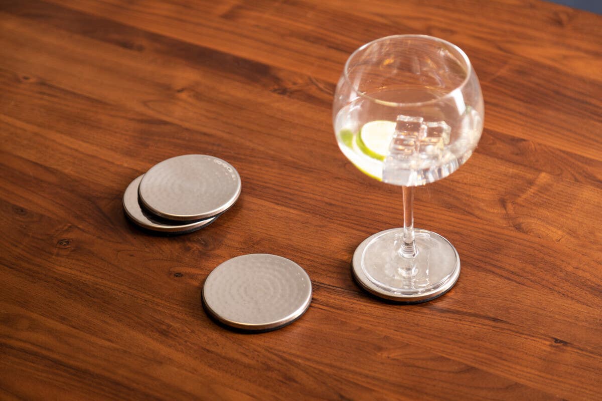 Mixology Set of Four Hammered Effect Stainless Steel Coasters