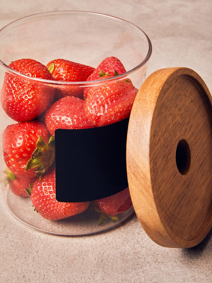 Tromso Glass Storage Jar with Acacia Lid and Chalkboard 750 ml