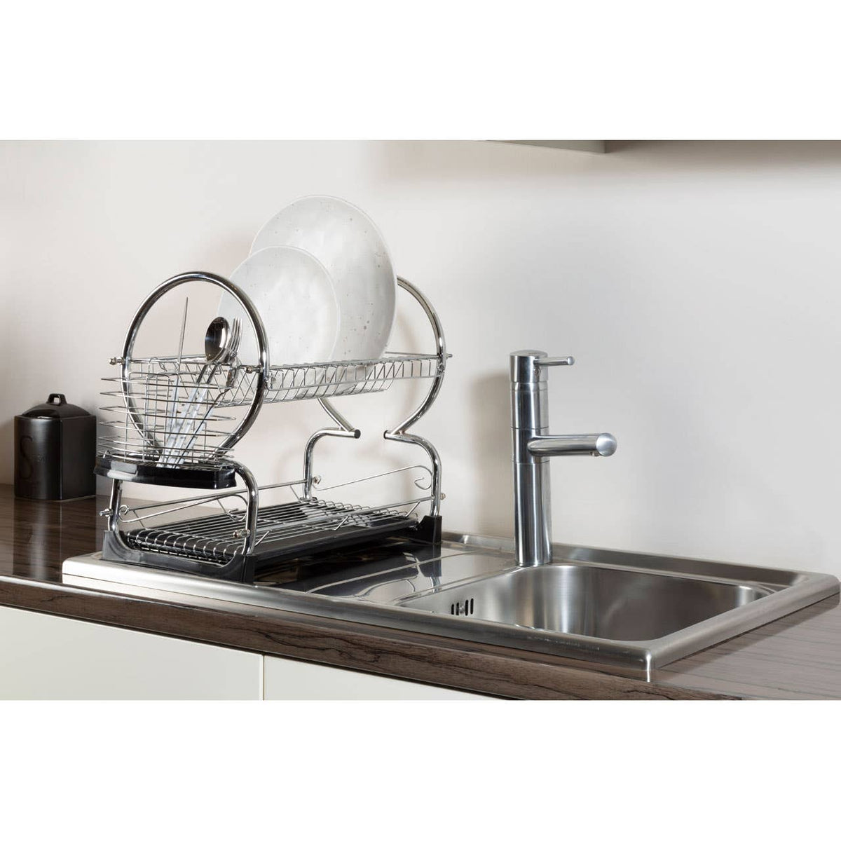 Laurie 2 Tier Dish Drainer with Plastic Tray - Black