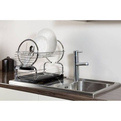 Laurie 2 Tier Dish Drainer with Plastic Tray - Black