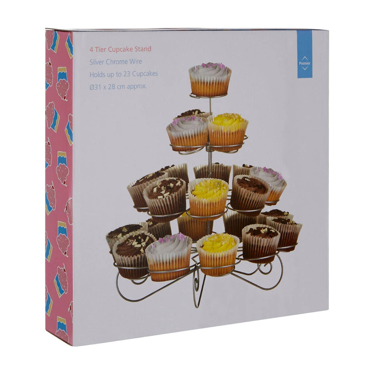 Swirl Chrome 4 Tier Silver Wire 23 Cups Cupcake Stand