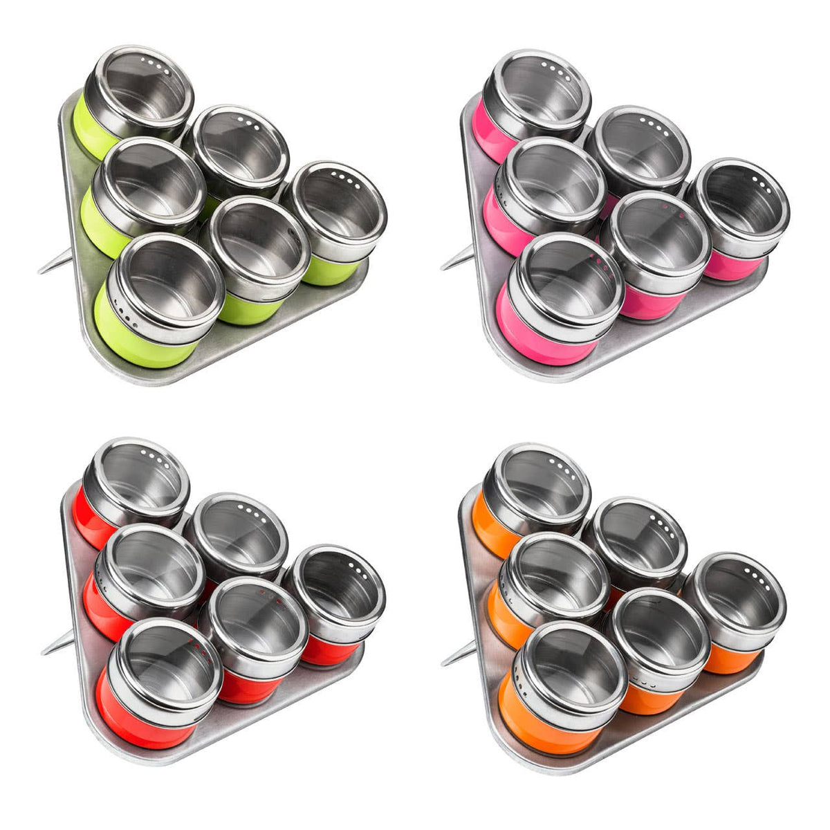 Hot Pink Magnetic Spice Jars With Triangular Tray