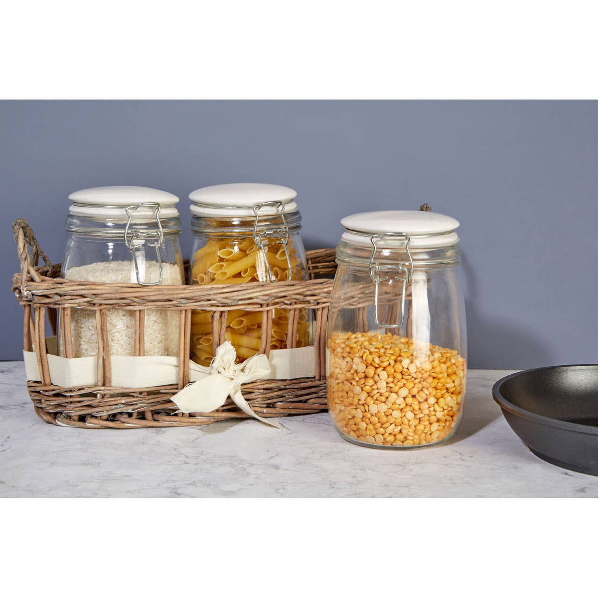 Country Cottage Set of 3 Glass Jars in a Basket