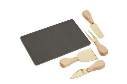 Carter Slate Board and 4 Piece Cheese Knife Set in Gold Finish
