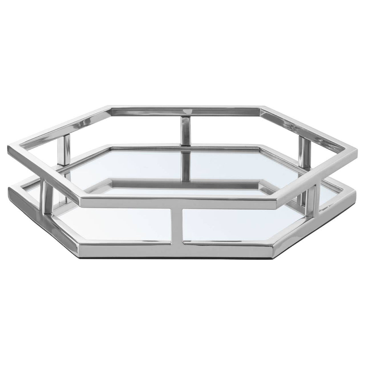 Herber Silver Finish Mirrored Hexagonal Tray