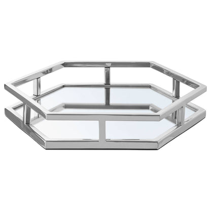 Herber Silver Finish Mirrored Hexagonal Tray