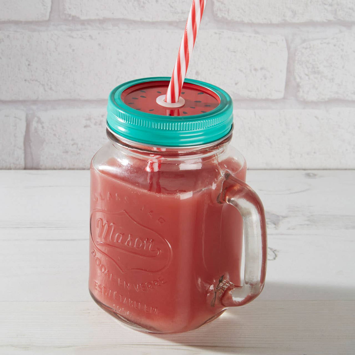 Bocal Embossed Mason Square Jar Mug With Watermelon Lid