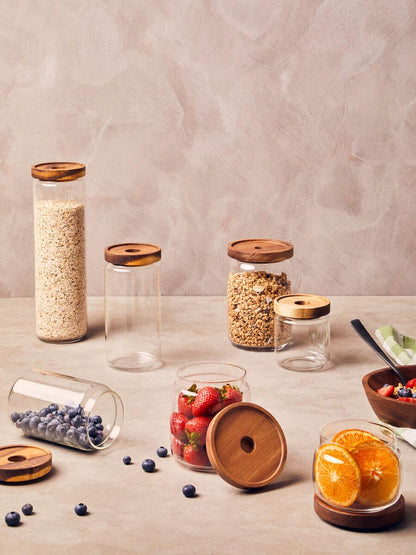 Tromso Round Glass Storage Jar with Acacia Lid 860 ml