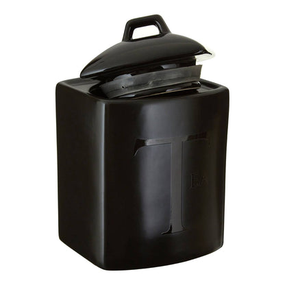 Black Text Stoneware Tea Canister