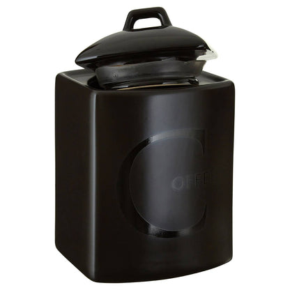 Black Text Stoneware Coffee Canister