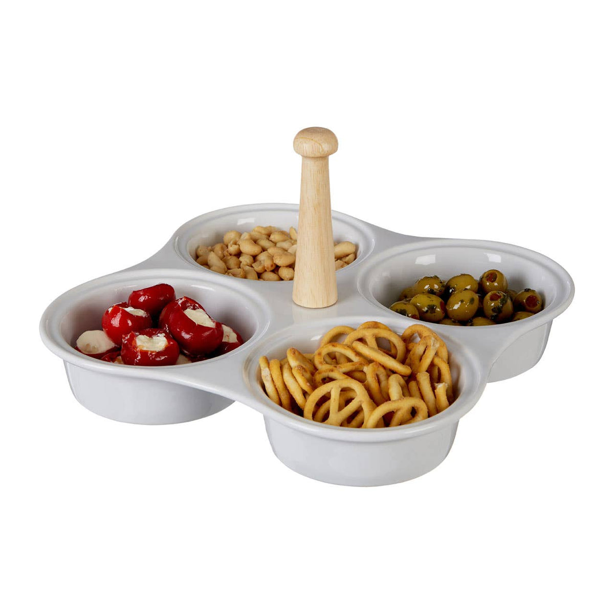 Dela 4 Section White Ceramic Snack Dish