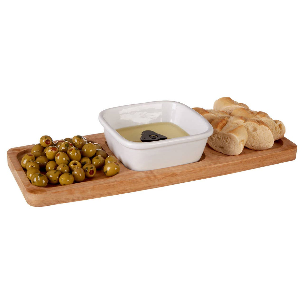 Aleki Bamboo Snack Tray With White Dipping Bowl