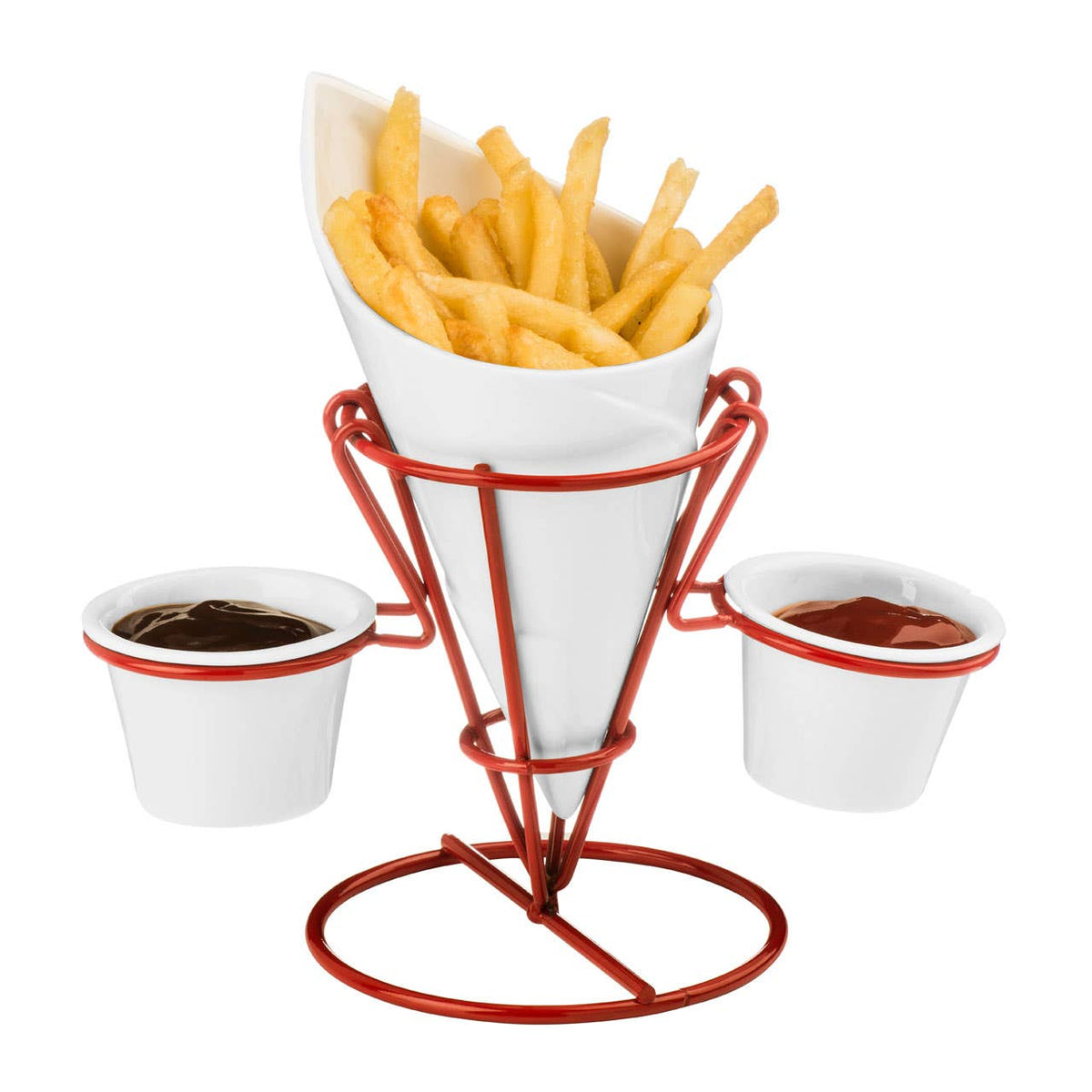 Hollywood French Fry Cone With 2 Dip Dishes And Metal Stand
