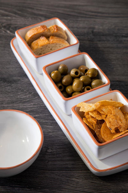 Calisto Terracotta Set of 3 Dip Bowls with Tray in White