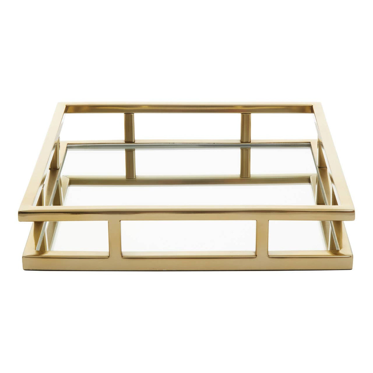 Cruzar Gold Finish and Mirrored Square Tray