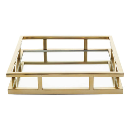 Cruzar Gold Finish and Mirrored Square Tray
