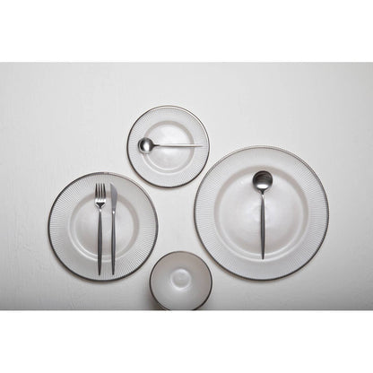 Ida White Embossed Glass Side Plate with Silver Rim